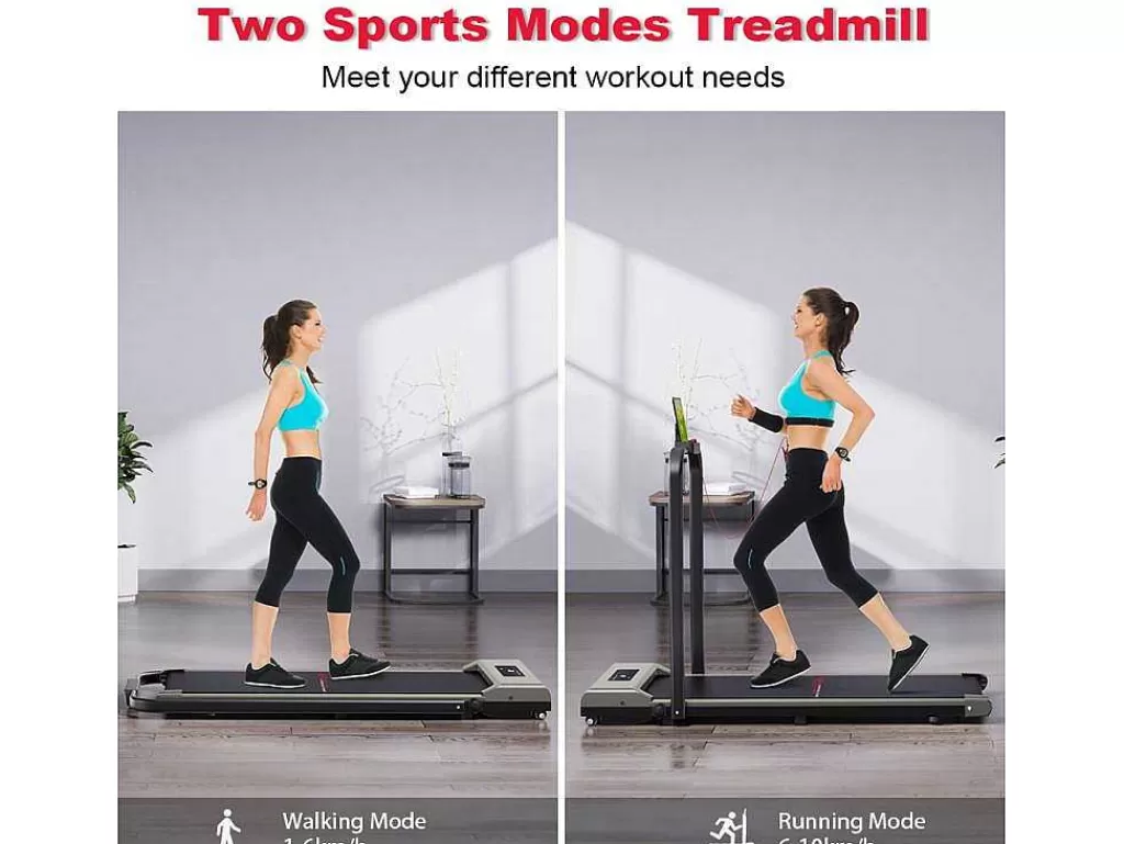 Fitness*Vente-unique 2 Em 1 Esteira Dobravel Elétrica Com Quadro Reforcado Com Tela Lcd Para O Escritório Em Casa