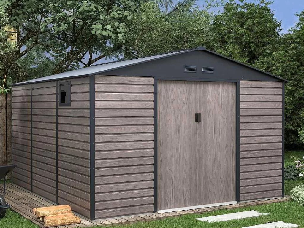 Abrigos De Jardim*EXPERTLAND Abrigo De Jardim Metal Aco Galvanizado Efeito Madeira Cinza 13,12 M Adelmo