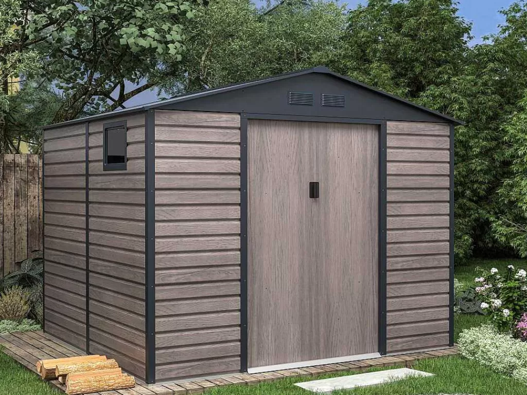 Abrigos De Jardim*EXPERTLAND Abrigo De Jardim Metal Aco Galvanizado Efeito Madeira Cinza 7,17 M - Adelmo
