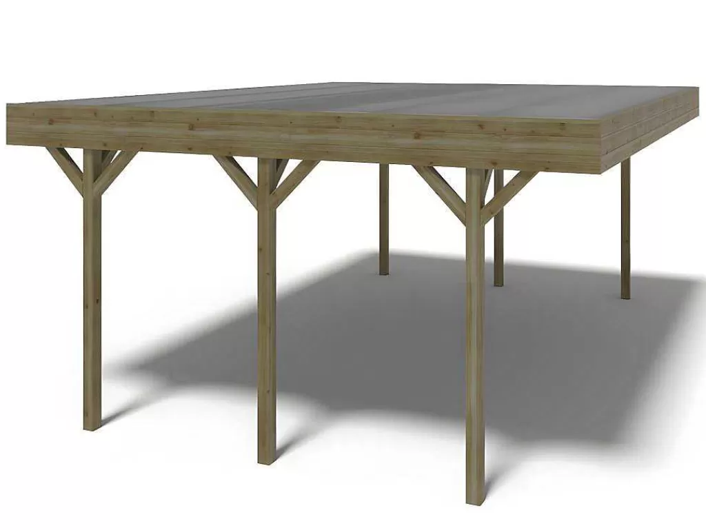 Pérgola, Coreto, Quiosque*EXPERTLAND Abrigo Para Carro Duplo Autoportante Em Madeira Tratada, Com Teto Em Pvc, Para 2 Viaturas, 30 M - Ariane