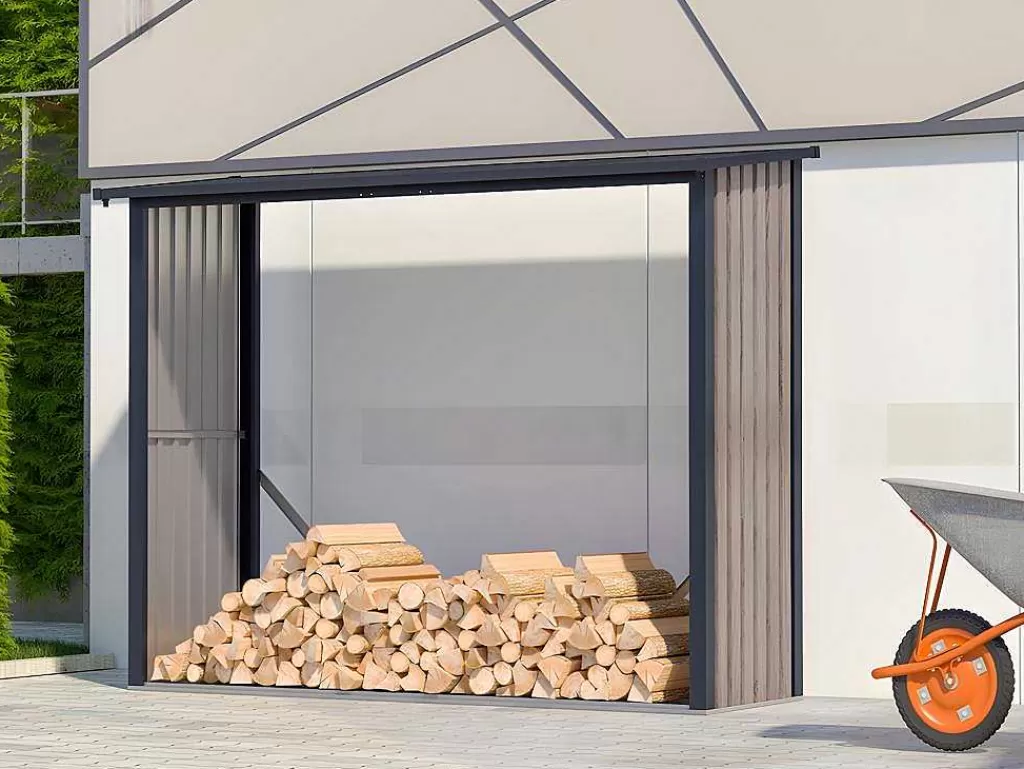 Abrigos De Jardim*EXPERTLAND Abrigo Para Lenha Em Aco Galvanizado Efeito Madeira 4,9 Esteres De 4,1 M3 Dimensoes C.242 X L.89 X A.190 Cm - Winwood