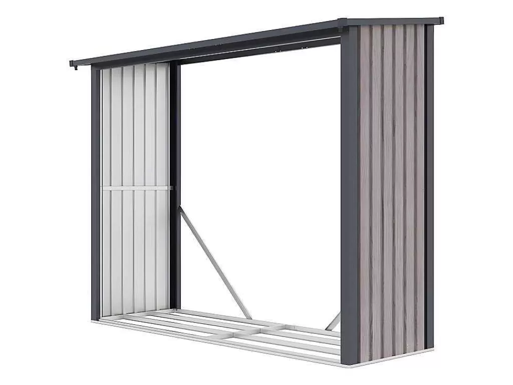 Abrigos De Jardim*EXPERTLAND Abrigo Para Lenha Em Aco Galvanizado Efeito Madeira 4,9 Esteres De 4,1 M3 Dimensoes C.242 X L.89 X A.190 Cm - Winwood