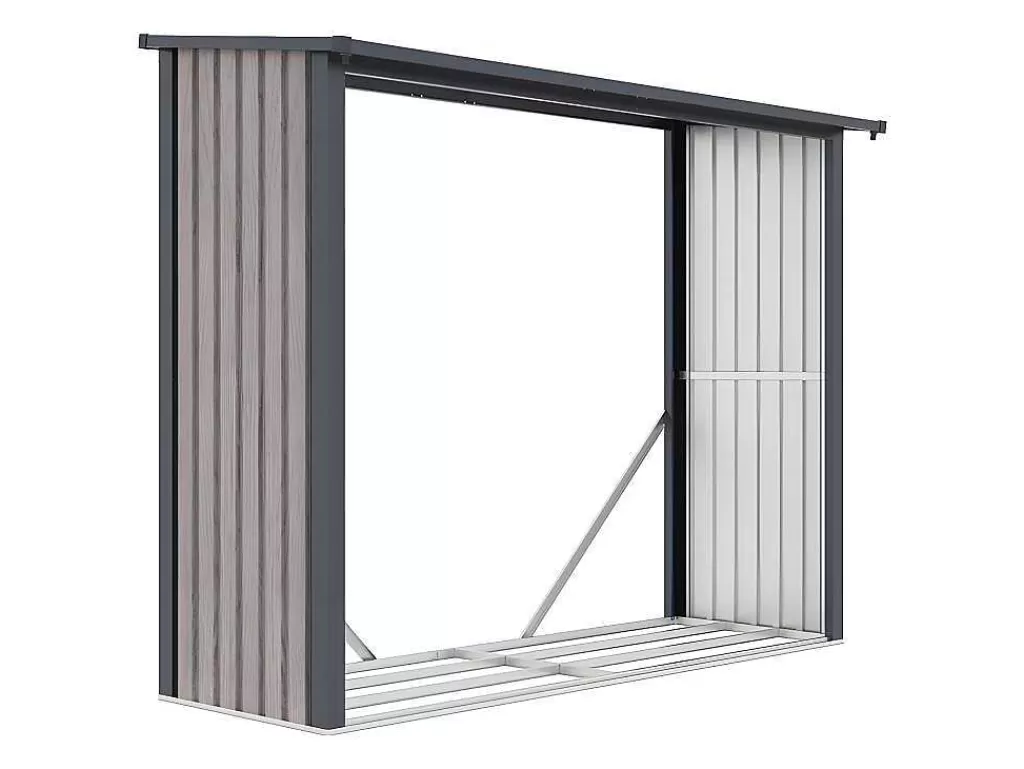 Abrigos De Jardim*EXPERTLAND Abrigo Para Lenha Em Aco Galvanizado Efeito Madeira 4,9 Esteres De 4,1 M3 Dimensoes C.242 X L.89 X A.190 Cm - Winwood