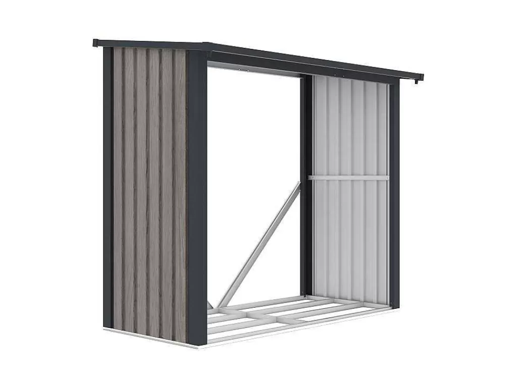 Abrigos De Jardim*EXPERTLAND Abrigo Para Lenha Metal Aco Galvanizado Efeito Madeira 1,98 M3, 2 Esteres, C182 X L89 X A156 Cm - Birwood