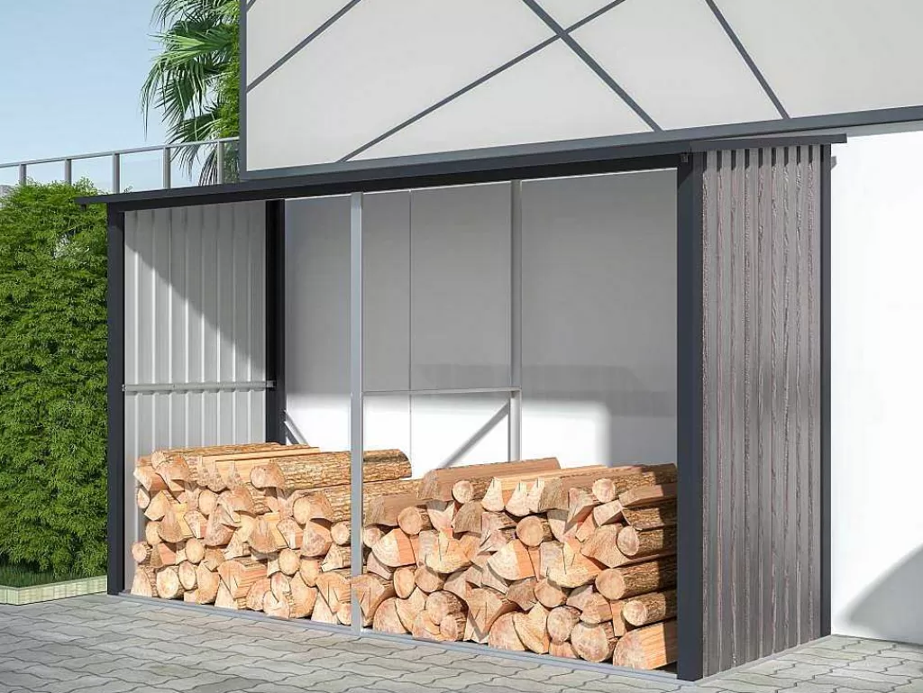 Abrigos De Jardim*EXPERTLAND Abrigo Para Lenha Metal Aco Galvanizado Efeito Madeira 5,78 M3, 8 Esteres, C302 X L119 X A190 Cm - Varwood