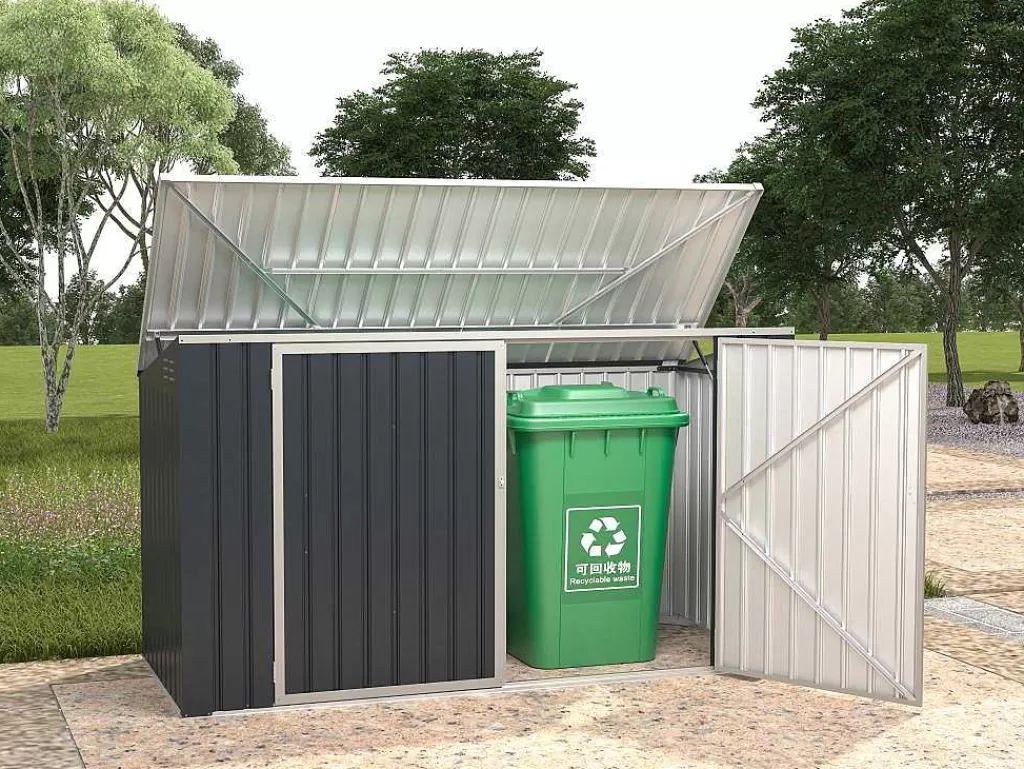 Abrigos De Jardim*EXPERTLAND Abrigo Para Tres Caixotes Do Lixo Em Aco Galvanizado Cinzento Antracite, C237 X L101 X A131 Cm - Ilario