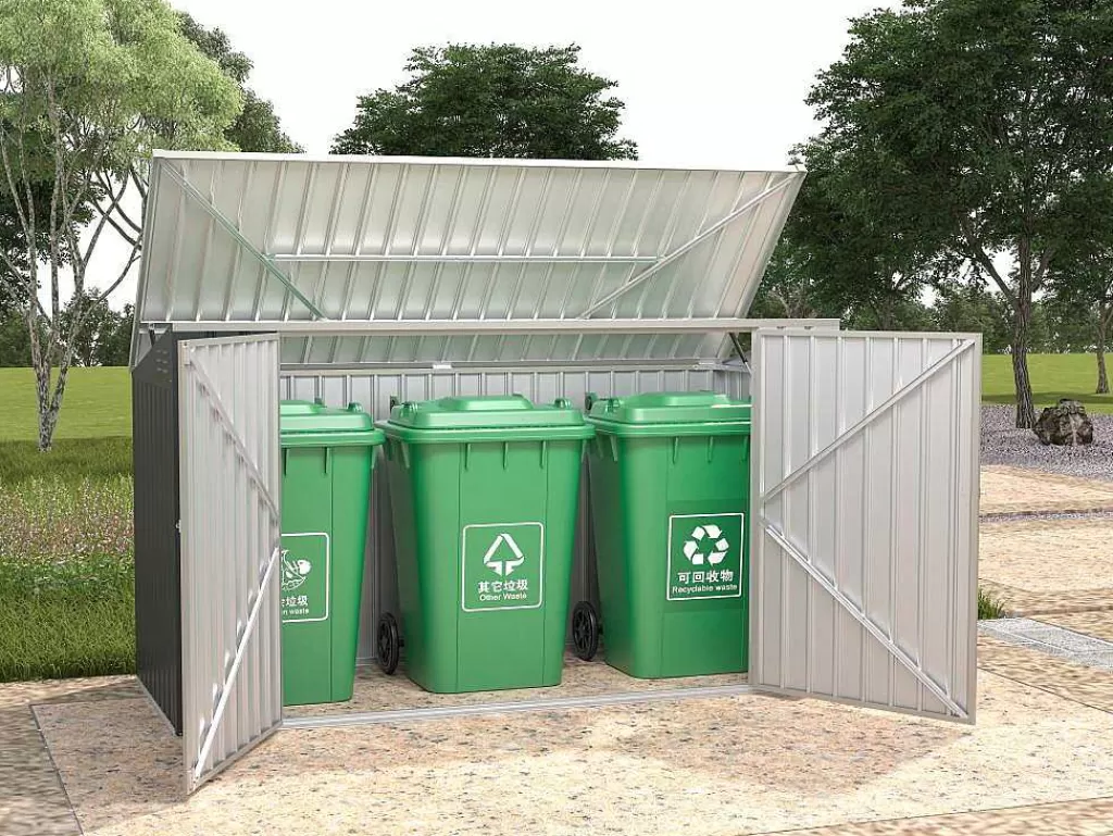 Abrigos De Jardim*EXPERTLAND Abrigo Para Tres Caixotes Do Lixo Em Aco Galvanizado Cinzento Antracite, C237 X L101 X A131 Cm - Ilario
