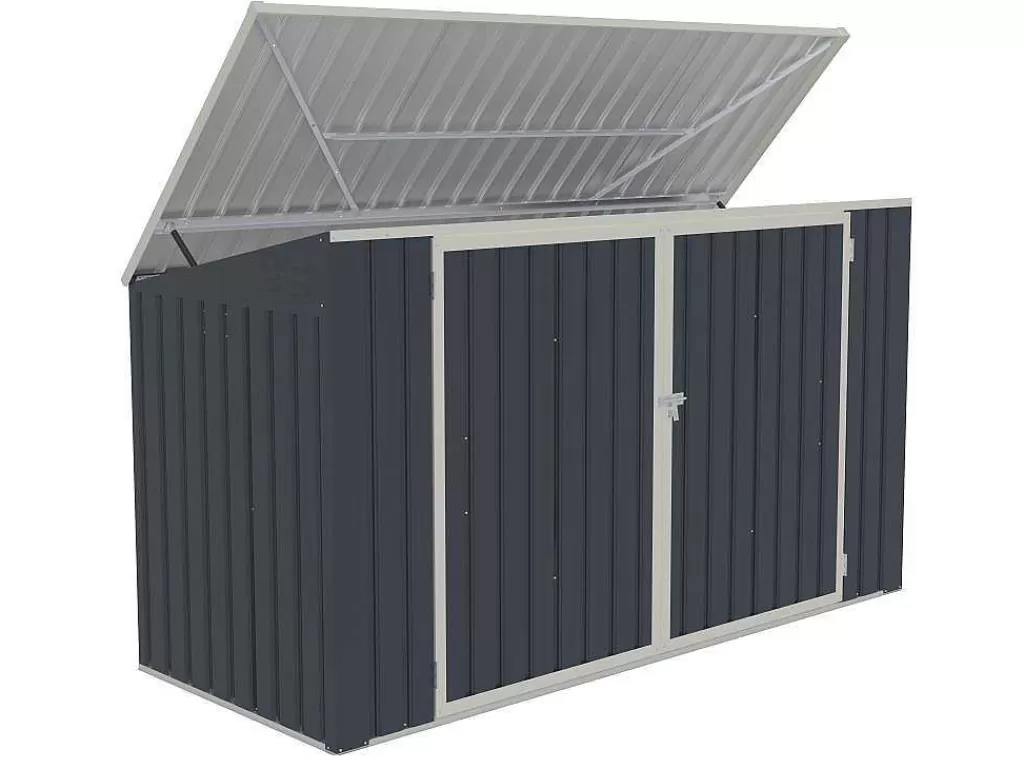Abrigos De Jardim*EXPERTLAND Abrigo Para Tres Caixotes Do Lixo Em Aco Galvanizado Cinzento Antracite, C237 X L101 X A131 Cm - Ilario