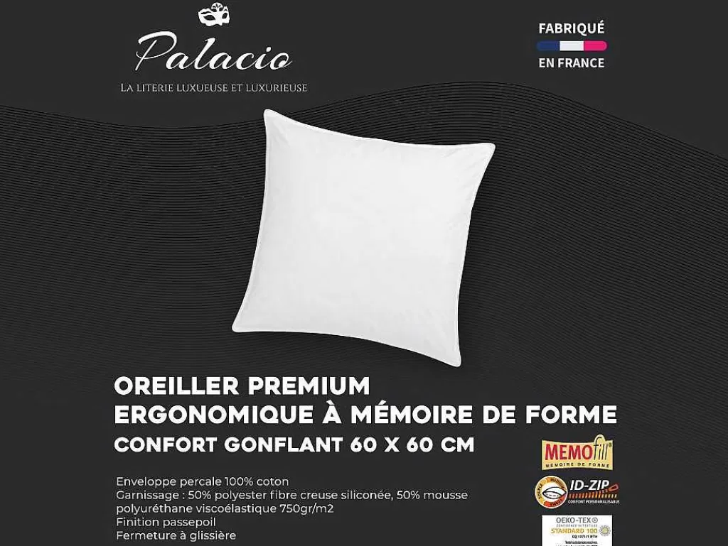 Almofada*Palacio Almofada Memória De Forma Memofill 60X60 Cm Percal De Algodao 91 Fios/Cm 700 G Branco - Auxence