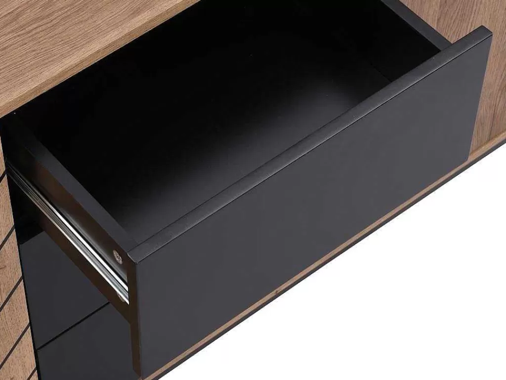 Aparador*Vente-unique Aparador 3 Portas E 3 Gavetas Em Mdf Cor Natural E Preto - Caratana