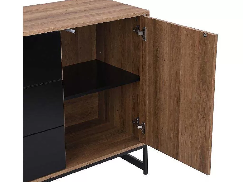 Aparador*Vente-unique Aparador 3 Portas E 3 Gavetas Em Mdf Cor Natural E Preto - Caratana
