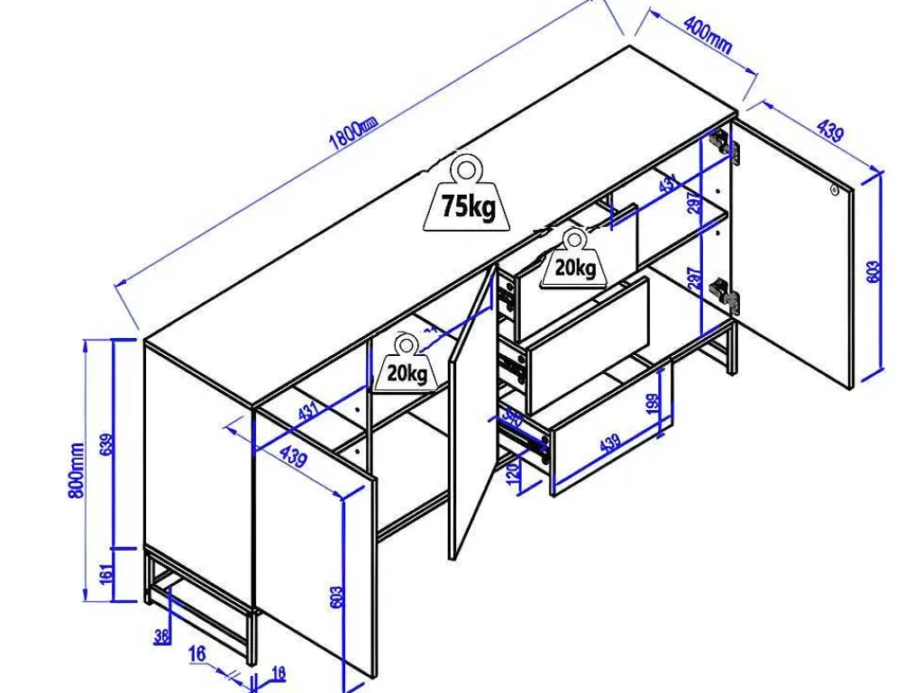 Aparador*Vente-unique Aparador 3 Portas E 3 Gavetas Em Mdf Cor Natural E Preto - Caratana