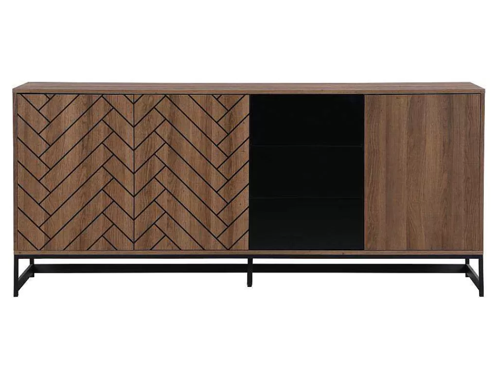 Aparador*Vente-unique Aparador 3 Portas E 3 Gavetas Em Mdf Cor Natural E Preto - Caratana