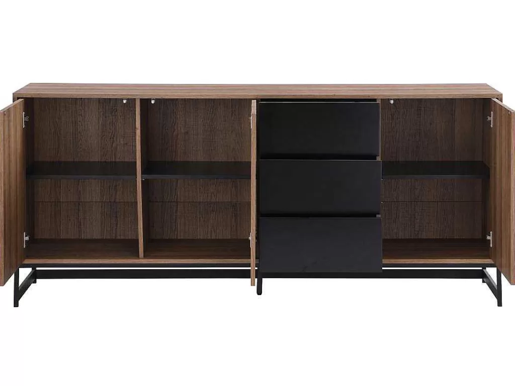 Aparador*Vente-unique Aparador 3 Portas E 3 Gavetas Em Mdf Cor Natural E Preto - Caratana