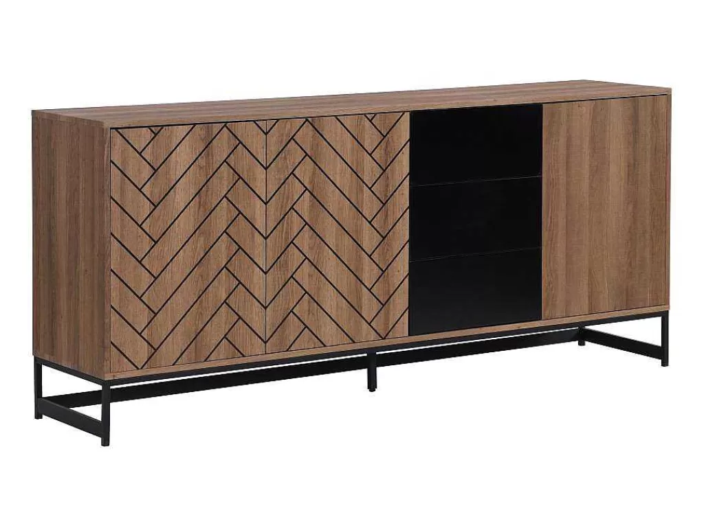 Aparador*Vente-unique Aparador 3 Portas E 3 Gavetas Em Mdf Cor Natural E Preto - Caratana