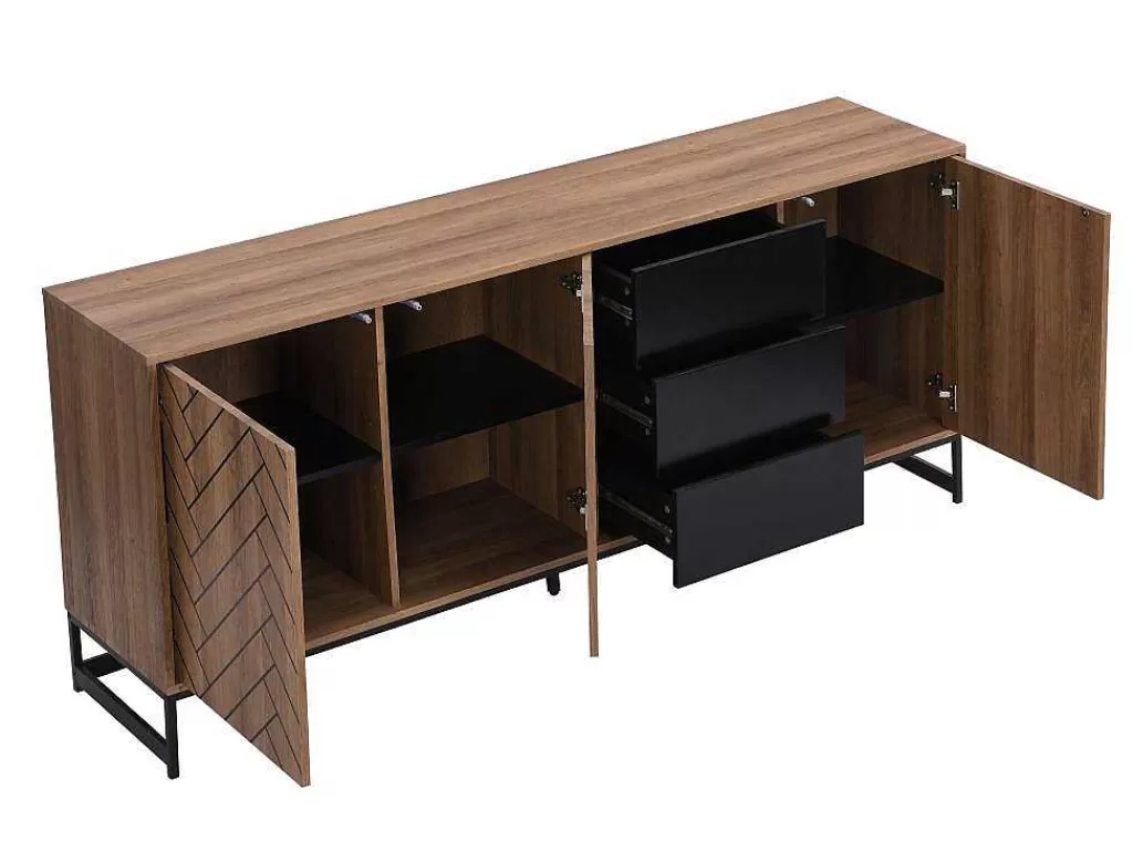 Aparador*Vente-unique Aparador 3 Portas E 3 Gavetas Em Mdf Cor Natural E Preto - Caratana