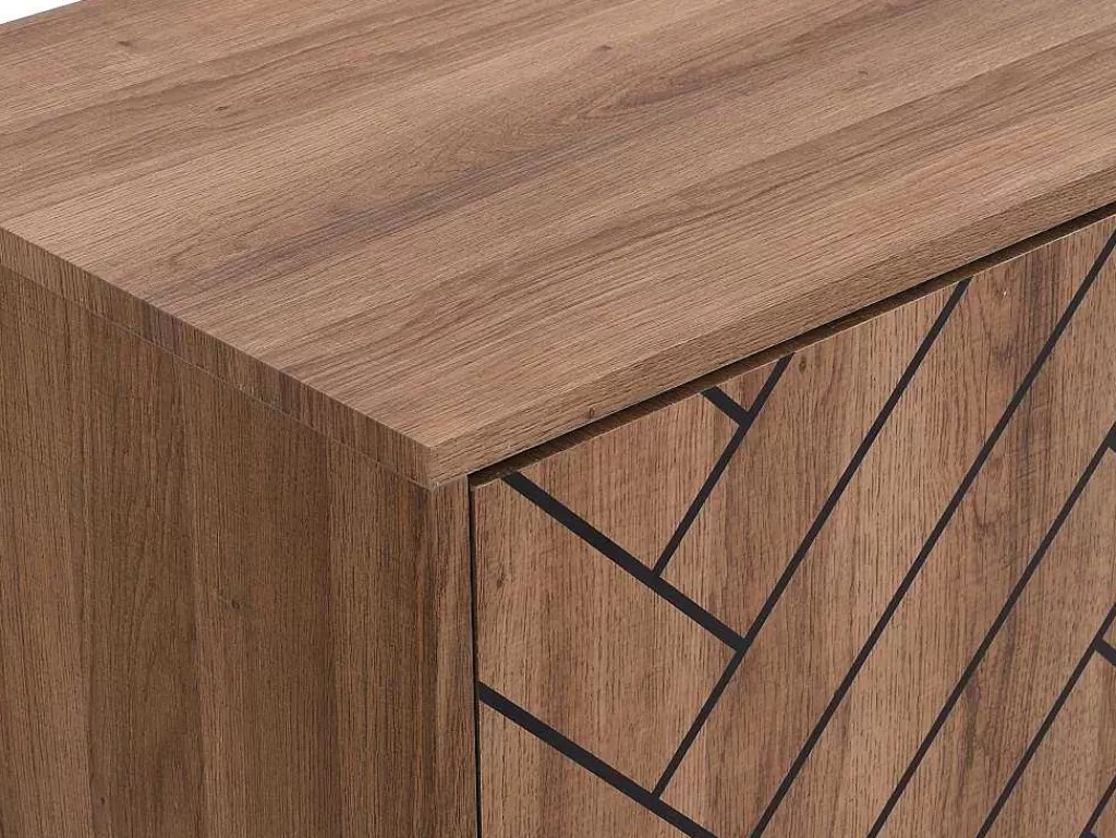 Aparador*Vente-unique Aparador 3 Portas E 3 Gavetas Em Mdf Cor Natural E Preto - Caratana
