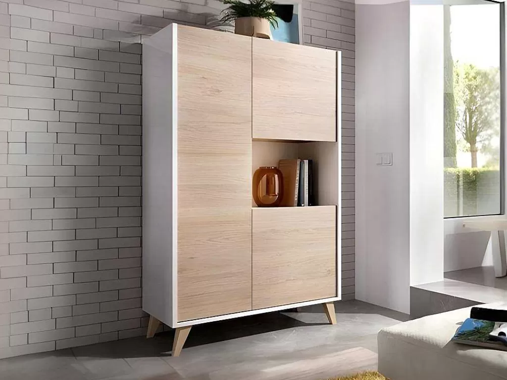 Aparador*Vente-unique Aparador Alto 3 Portas E 1 Nicho Cor: Carvalho E Branco - Kolyma