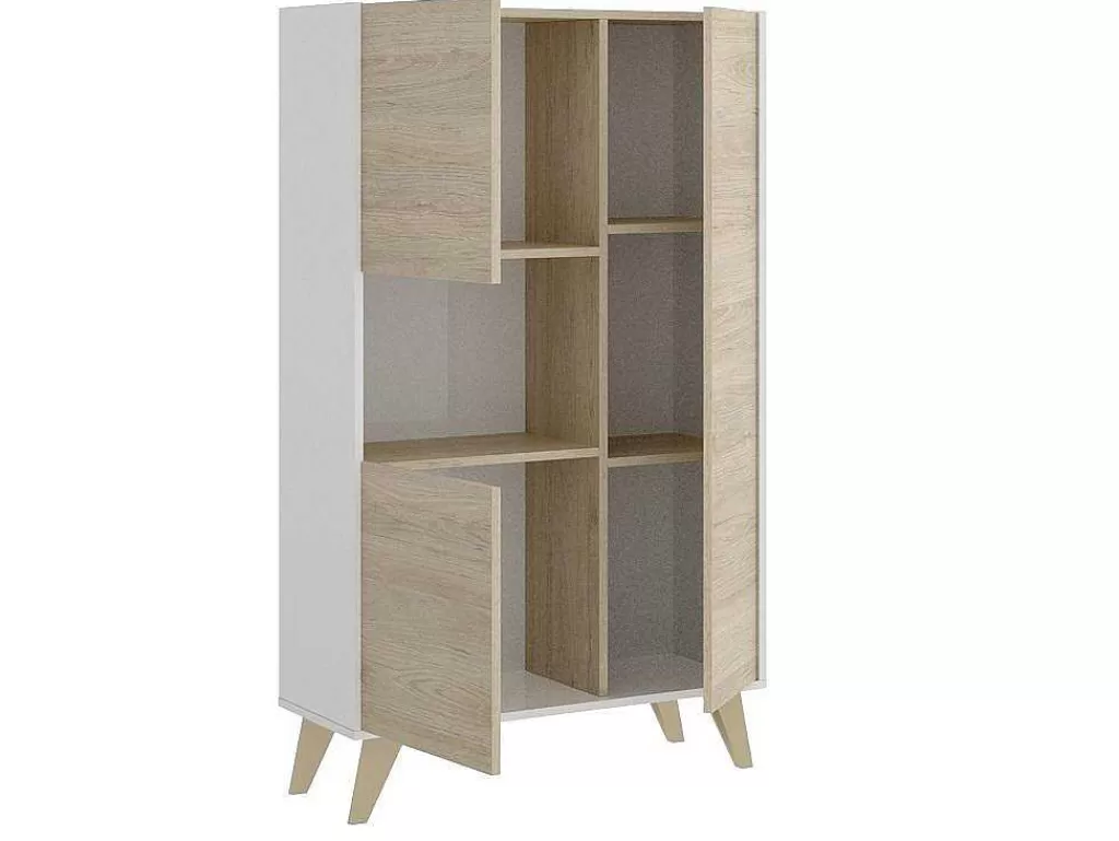 Aparador*Vente-unique Aparador Alto 3 Portas E 1 Nicho Cor: Carvalho E Branco - Kolyma