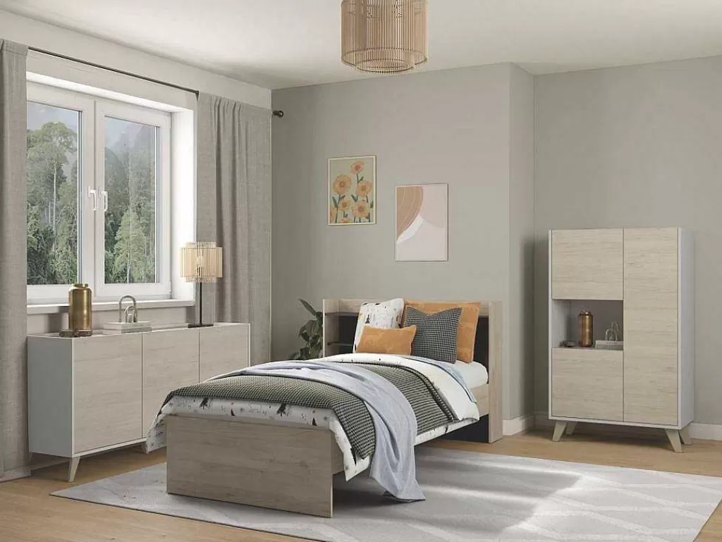 Aparador*Vente-unique Aparador Alto 3 Portas E 1 Nicho Cor: Carvalho E Branco - Kolyma