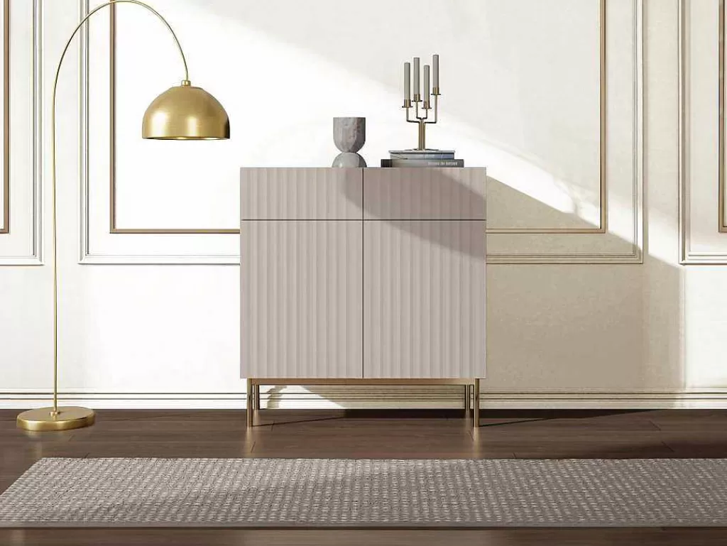 Aparador*Vente-unique Aparador Alto Com 2 Portas E 2 Gavetas Em Mdf E Aco, Bege E Dourado - Evilana