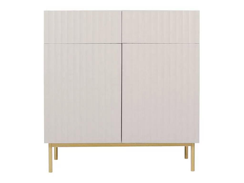 Aparador*Vente-unique Aparador Alto Com 2 Portas E 2 Gavetas Em Mdf E Aco, Bege E Dourado - Evilana