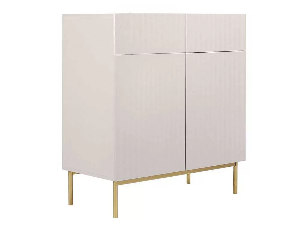 Aparador*Vente-unique Aparador Alto Com 2 Portas E 2 Gavetas Em Mdf E Aco, Bege E Dourado - Evilana