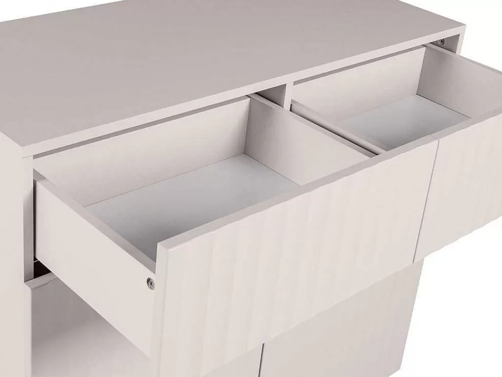 Aparador*Vente-unique Aparador Alto Com 2 Portas E 2 Gavetas Em Mdf E Aco, Bege E Dourado - Evilana