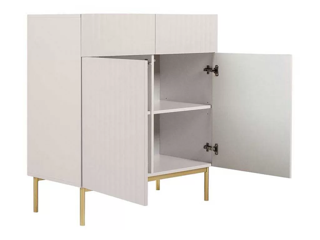 Aparador*Vente-unique Aparador Alto Com 2 Portas E 2 Gavetas Em Mdf E Aco, Bege E Dourado - Evilana