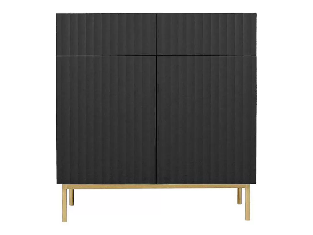 Aparador*Vente-unique Aparador Alto Com 2 Portas E 2 Gavetas Em Mdf E Aco, Preto E Dourado - Evilana