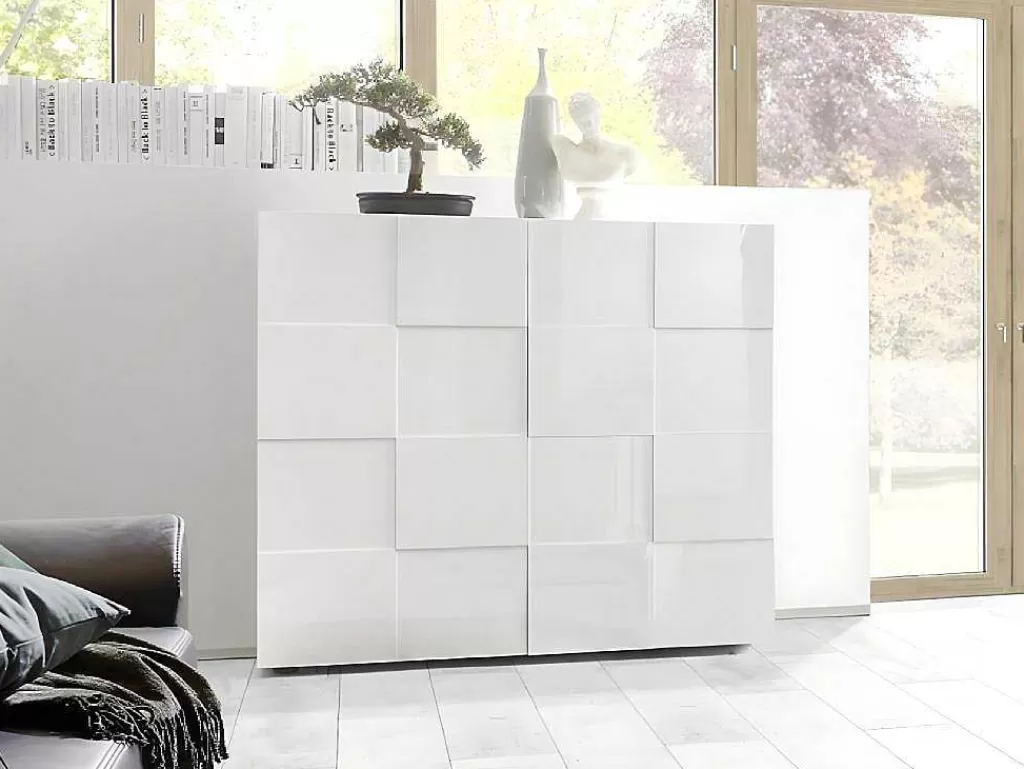 Aparador*Vente-unique Aparador Alto Com 2 Portas Lacado A Branco - Calisto
