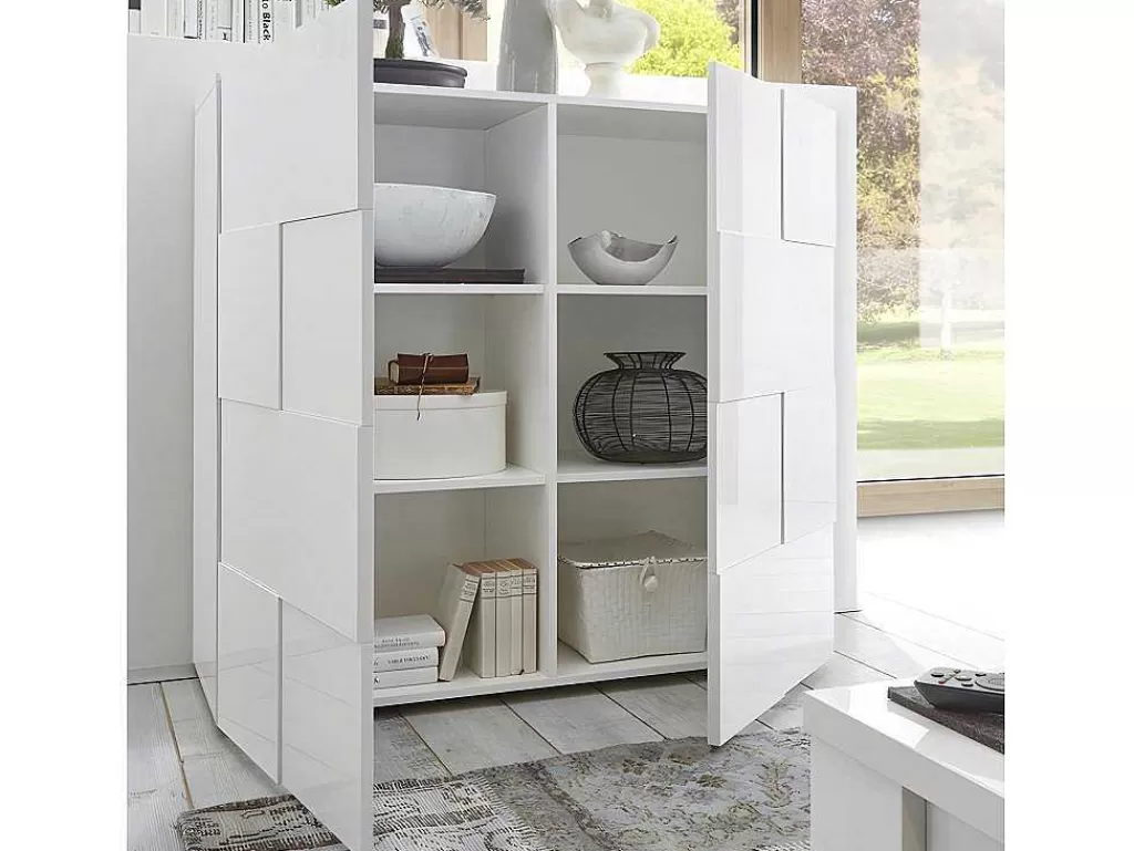 Aparador*Vente-unique Aparador Alto Com 2 Portas Lacado A Branco - Calisto