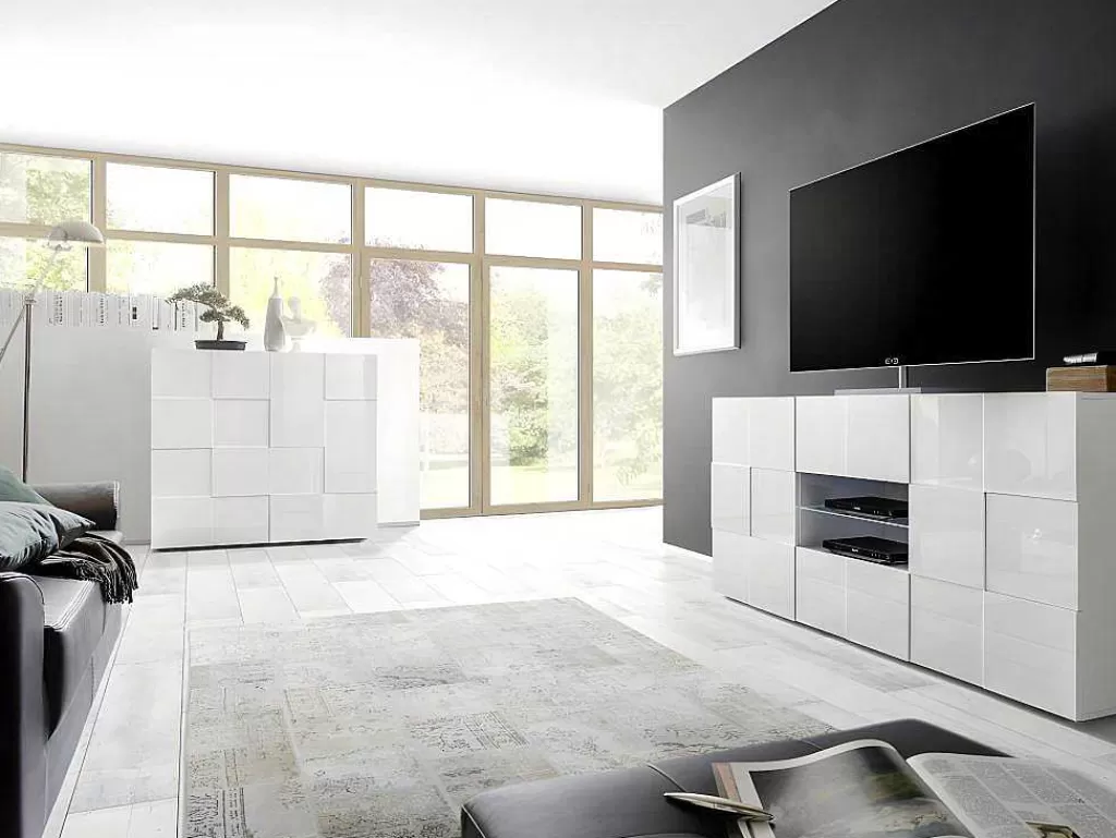 Aparador*Vente-unique Aparador Alto Com 2 Portas Lacado A Branco - Calisto