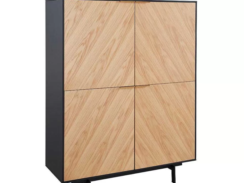 Promoções Sala*Vente-unique Aparador Alto Com 4 Portas Em Mdf E Metal Cor Natural Claro E Preto - Lobna