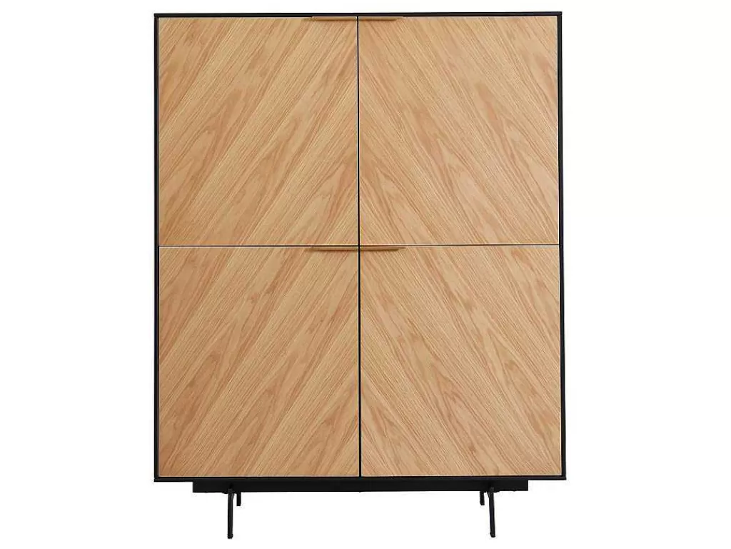 Promoções Sala*Vente-unique Aparador Alto Com 4 Portas Em Mdf E Metal Cor Natural Claro E Preto - Lobna