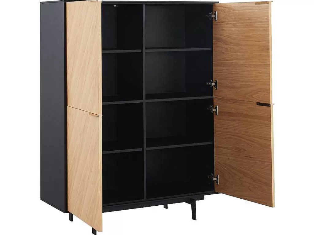 Promoções Sala*Vente-unique Aparador Alto Com 4 Portas Em Mdf E Metal Cor Natural Claro E Preto - Lobna