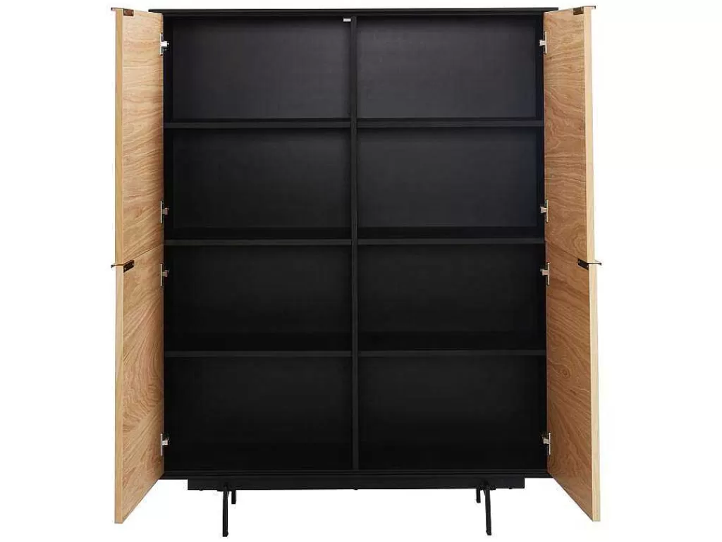 Promoções Sala*Vente-unique Aparador Alto Com 4 Portas Em Mdf E Metal Cor Natural Claro E Preto - Lobna