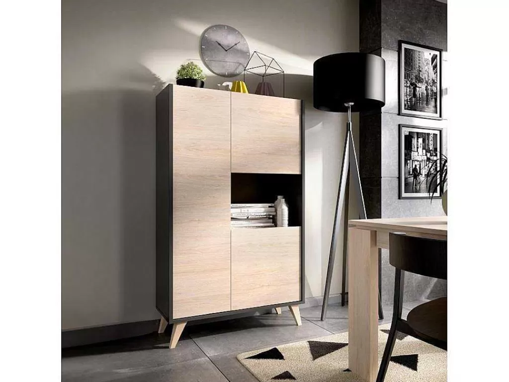 Aparador*Vente-unique Aparador Alto Kolyma - 3 Portas E 1 Nicho - Cores: Carvalho E Antracite