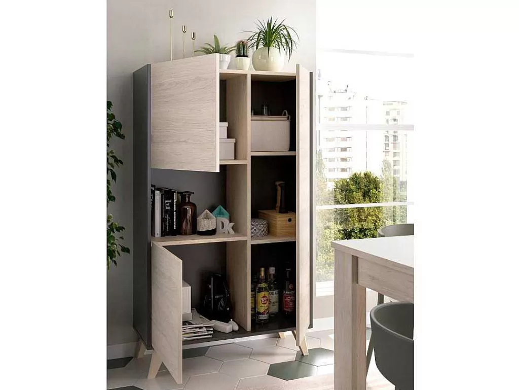 Aparador*Vente-unique Aparador Alto Kolyma - 3 Portas E 1 Nicho - Cores: Carvalho E Antracite