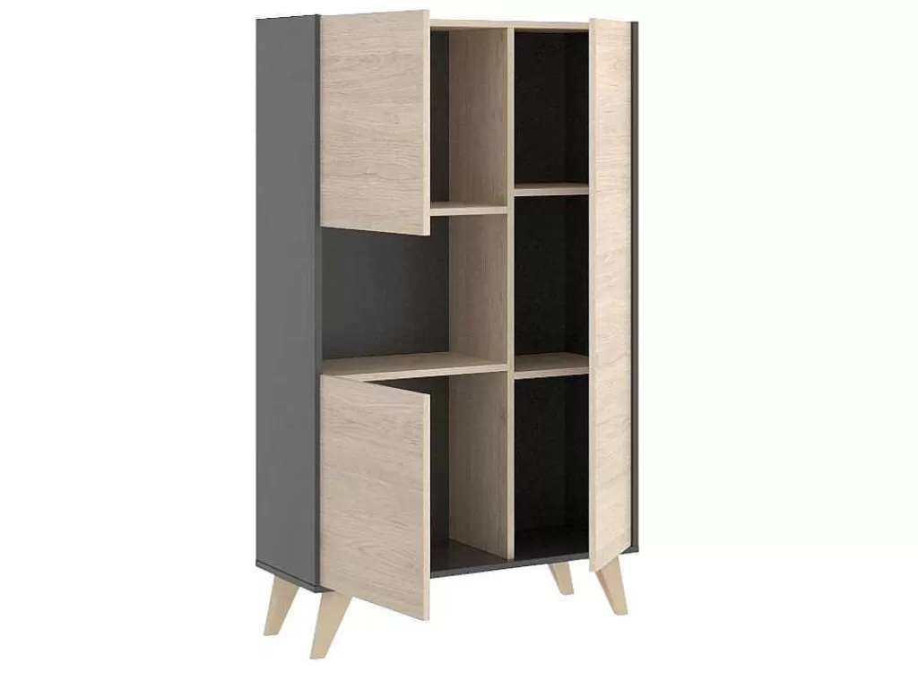Aparador*Vente-unique Aparador Alto Kolyma - 3 Portas E 1 Nicho - Cores: Carvalho E Antracite