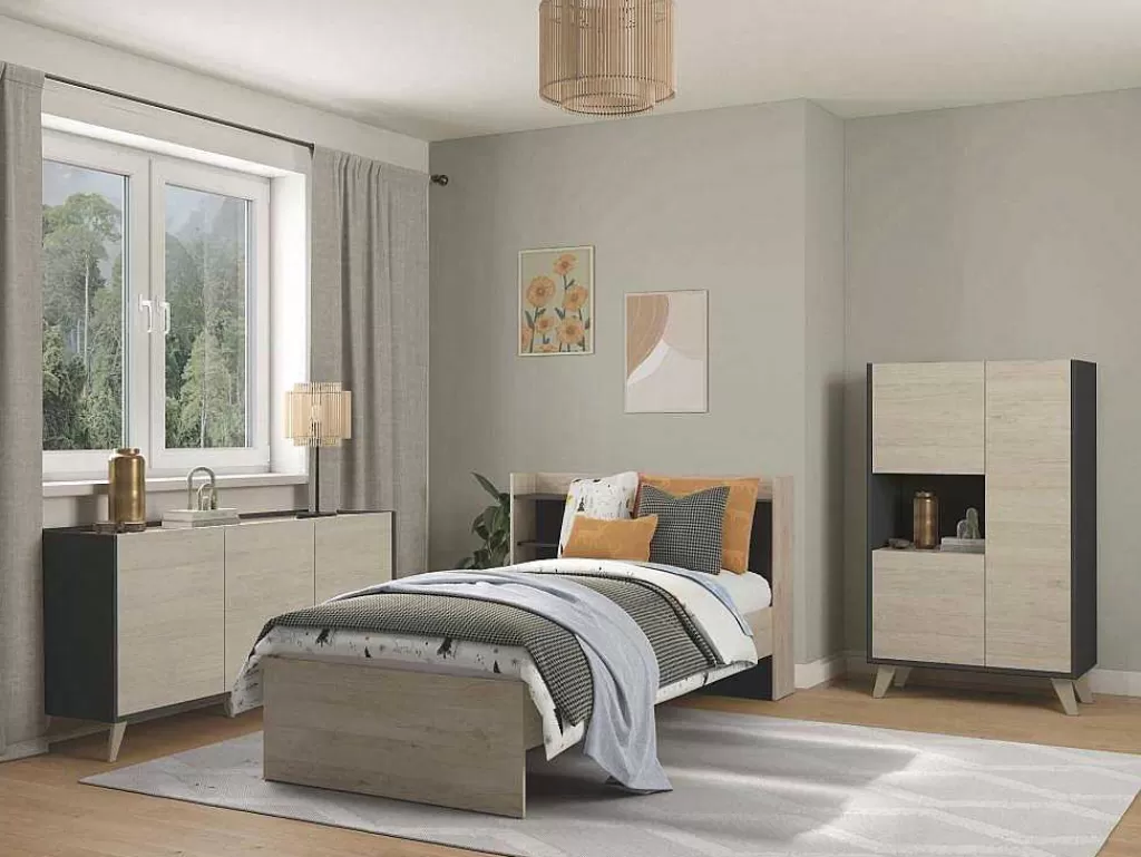 Aparador*Vente-unique Aparador Alto Kolyma - 3 Portas E 1 Nicho - Cores: Carvalho E Antracite