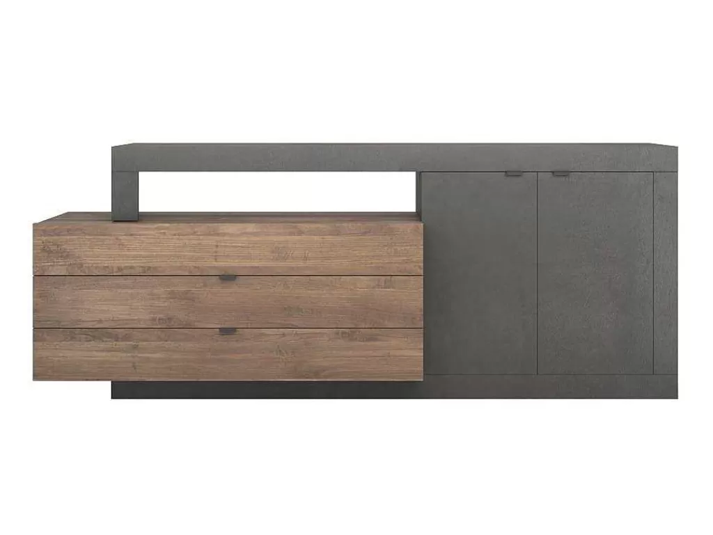 Aparador*Vente-unique Aparador Com 2 Portas, 3 Gavetas E 1 Nicho, Natural E Antracite - Ruselo
