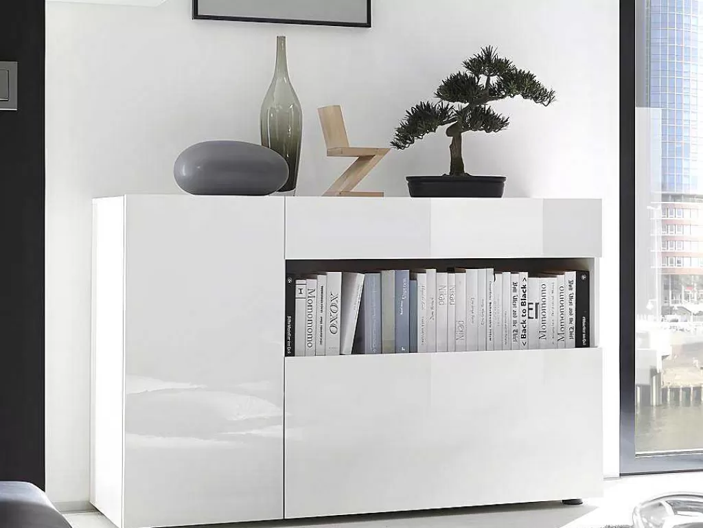 Aparador*Vente-unique Aparador Com 2 Portas E 1 Gaveta Em Branco Lacado - Altair
