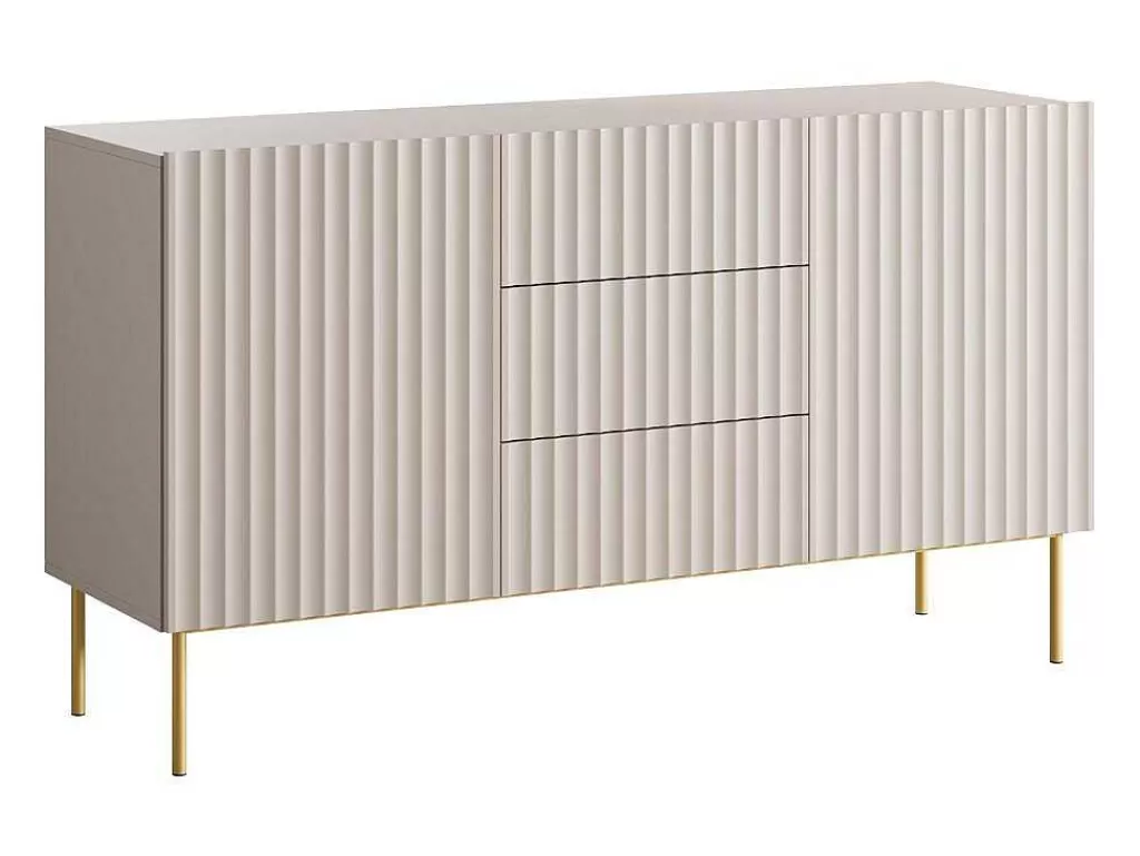 Aparador*Vente-unique Aparador Com 2 Portas E 3 Gavetas Em Mdf E Aco, Bege E Dourado - Evilana