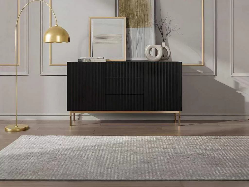 Aparador*Vente-unique Aparador Com 2 Portas E 3 Gavetas Em Mdf E Aco, Preto E Dourado - Evilana