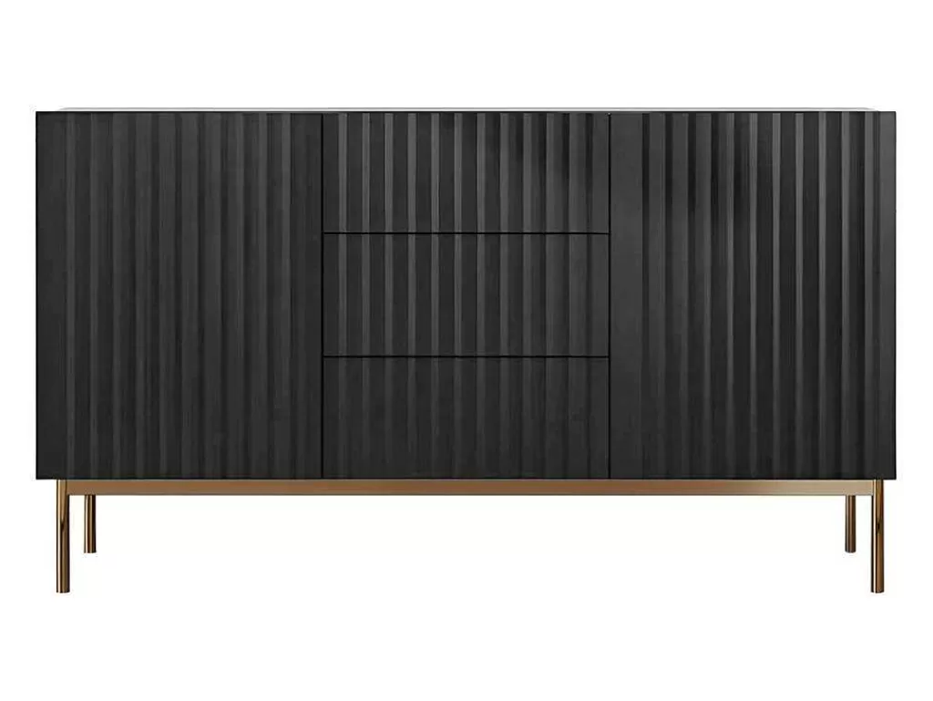 Aparador*Vente-unique Aparador Com 2 Portas E 3 Gavetas Em Mdf E Aco, Preto E Dourado - Evilana