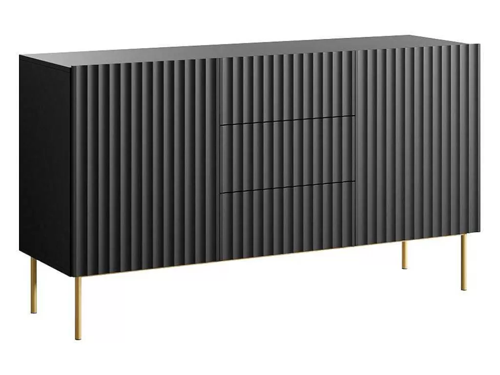 Aparador*Vente-unique Aparador Com 2 Portas E 3 Gavetas Em Mdf E Aco, Preto E Dourado - Evilana