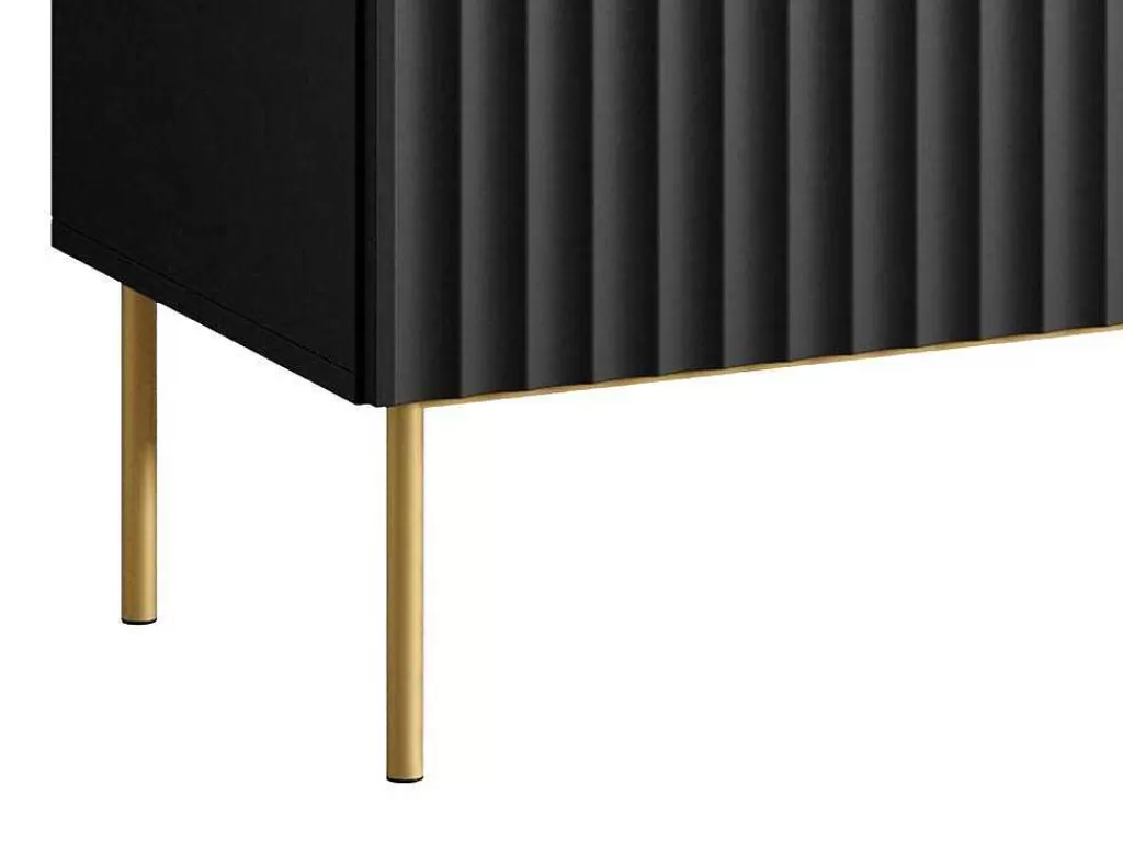 Aparador*Vente-unique Aparador Com 2 Portas E 3 Gavetas Em Mdf E Aco, Preto E Dourado - Evilana