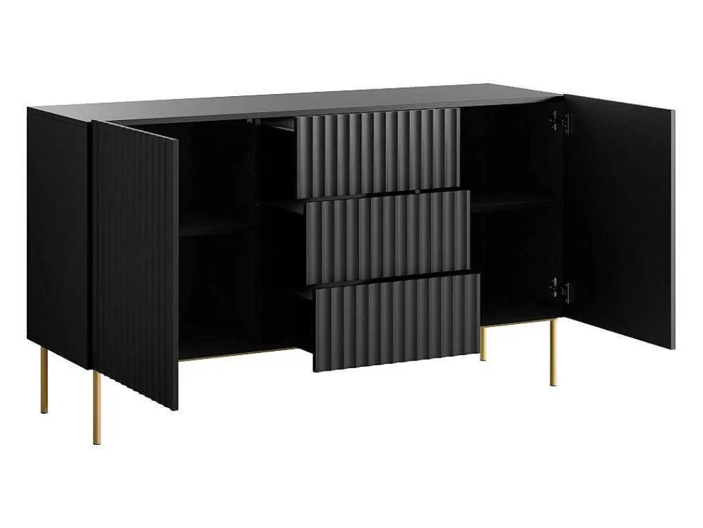 Aparador*Vente-unique Aparador Com 2 Portas E 3 Gavetas Em Mdf E Aco, Preto E Dourado - Evilana