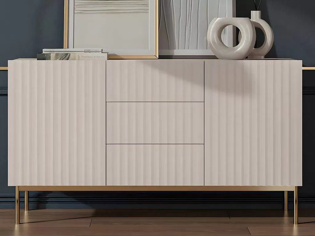 Aparador*Vente-unique Aparador Com 2 Portas E 3 Gavetas Em Mdf E Aco, Preto E Dourado - Evilana